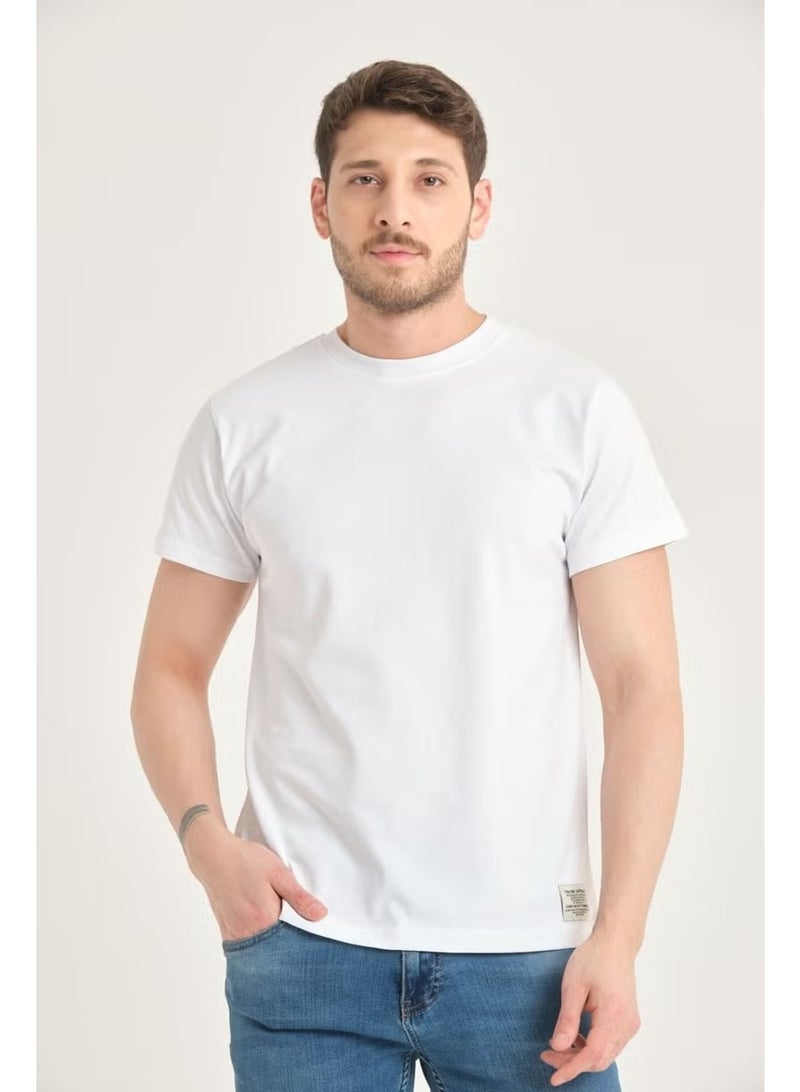 Four Man Men's Cotton Standard Cut Solid Color Basic T-Shirt with Non-Wrinkle Fabric Feature - Image 1
